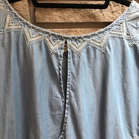 Anthropologie Holding Horses Embroidered Dress Denim Chambray Pockets Medium - Picture 10 of 14